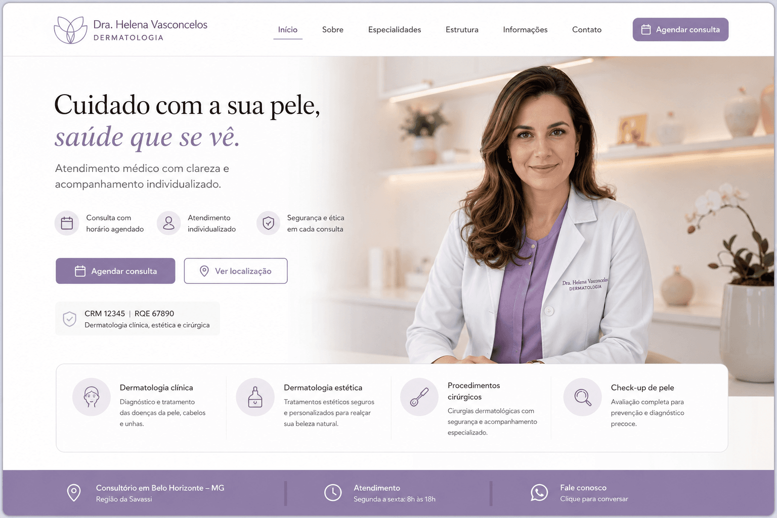 Modelo de site para médicos com apresentação profissional de consultório
