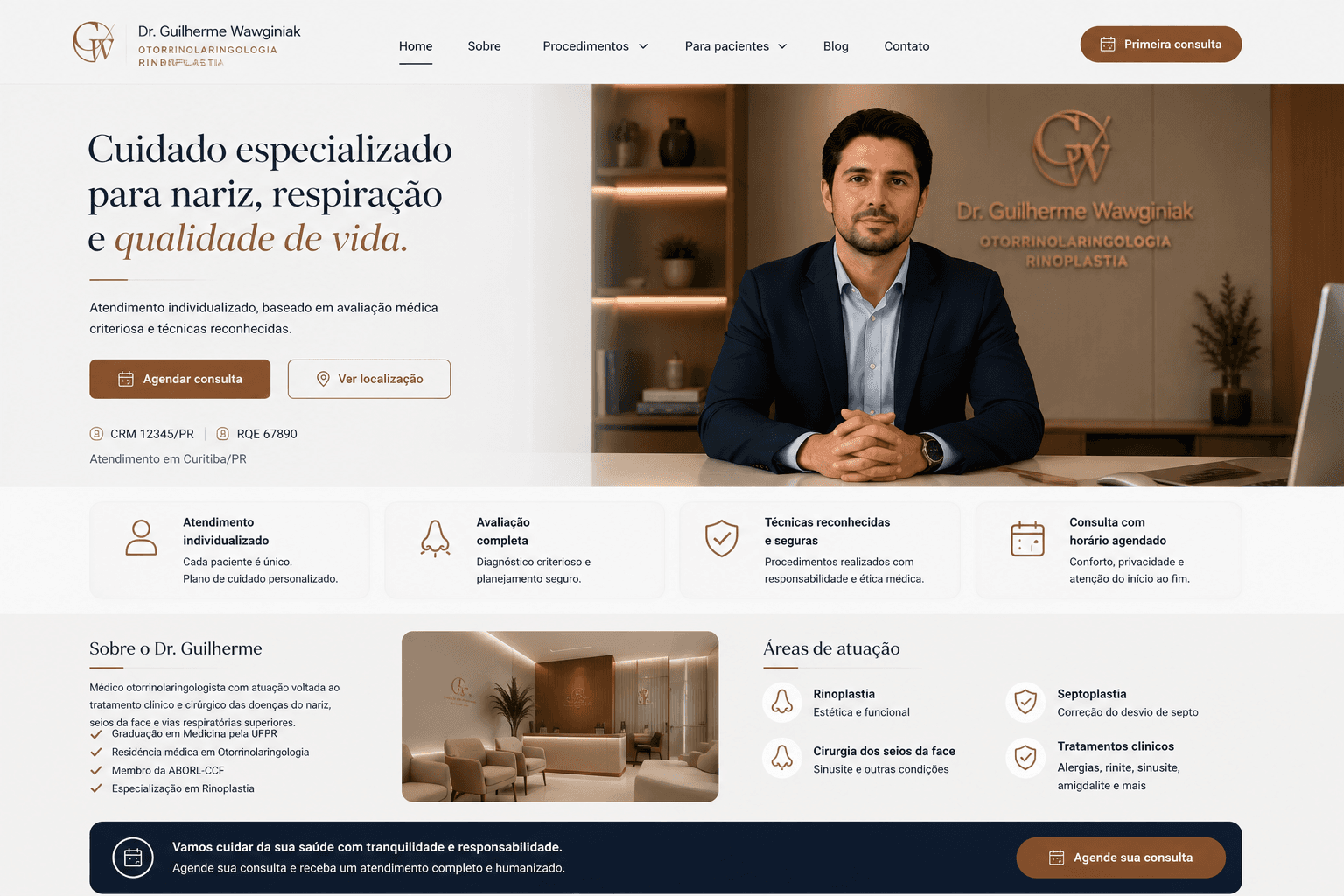 Modelo de landing page médica para apresentar especialidade e agendamento