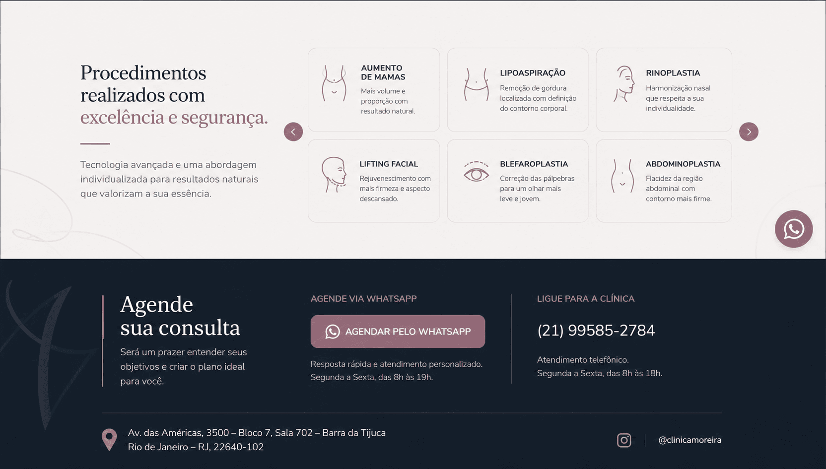 Modelo de página médica com estrutura para confiança e contato do paciente