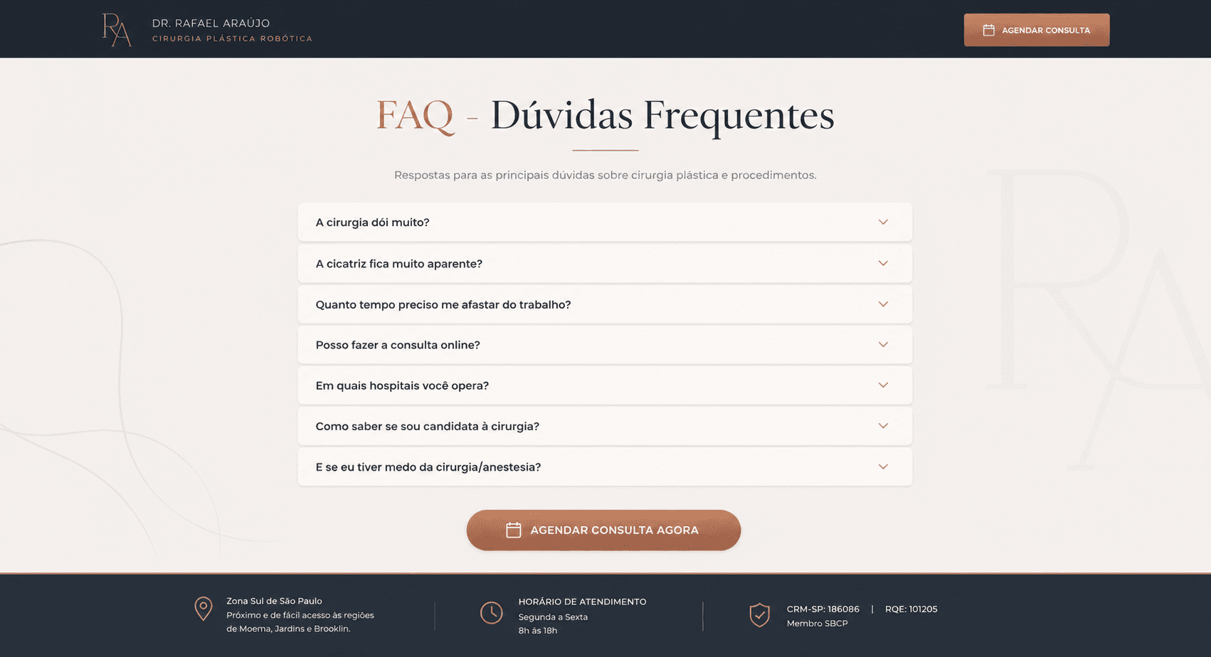 Modelo de site para médico com apresentação de consultório e canais de contato