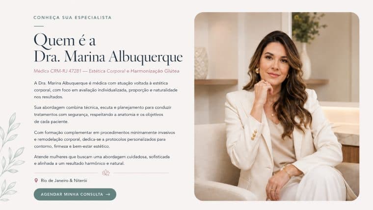 Modelo de site de clínica de estética com seção sobre especialista