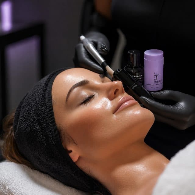 Clínica de estética com profissional realizando procedimento facial