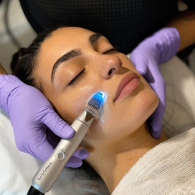 Profissional de estética apresentando cuidado facial personalizado